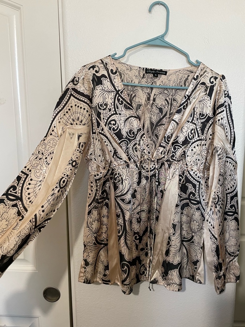 Simply Irresistible Cream and Black Paisley V-Neck Long Sleeve Top
